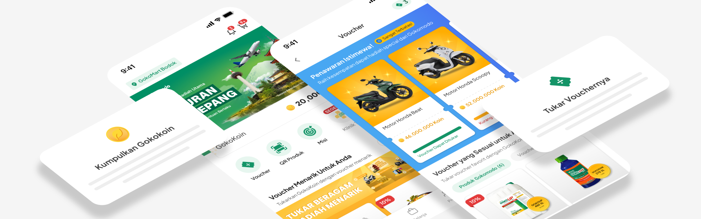 Gokomodo loyalty app screens preview